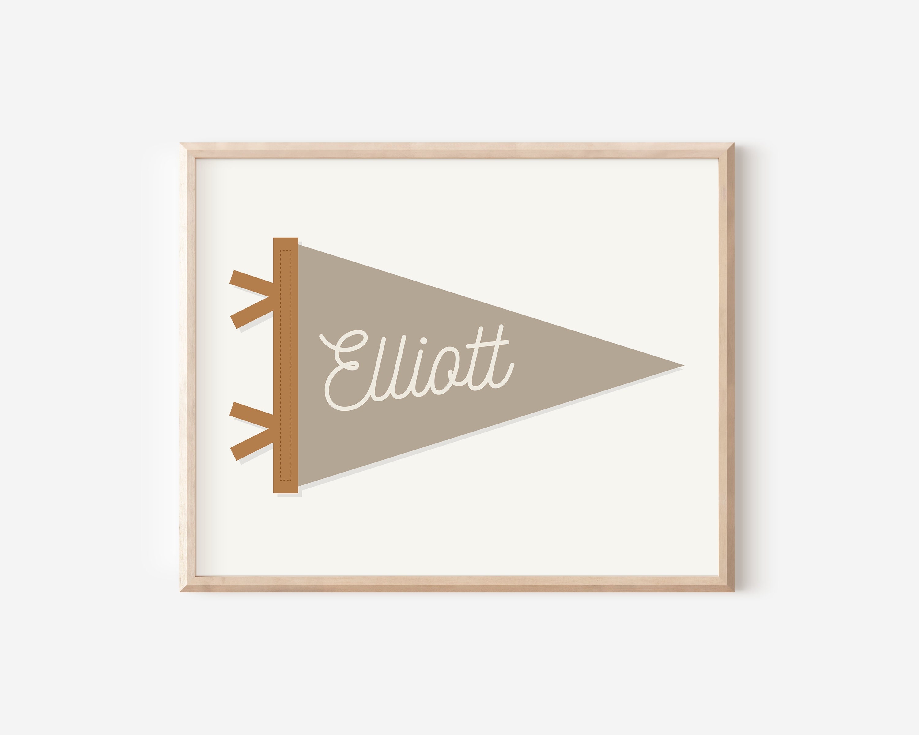 Personalized Neutral Pennant Wall Decor, Editable Modern Gold Name Pennant Print, Beige Printable Name Art Print, Wall Art INSTANT DOWNLOAD