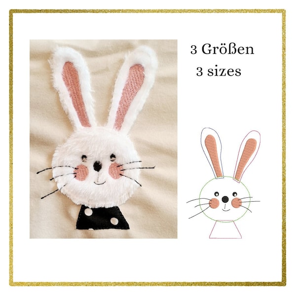 Embroidery file bunny applique 3 sizes