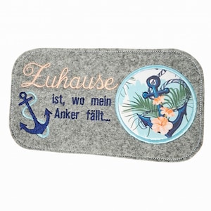 Stickdatei Mug Rug mit Anker und Zuhause