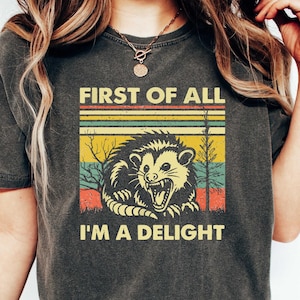 Comfort Colors® Retro Allereerst I&#39;m A Delight Sarcastic Opossum Lover Shirt, Comfort Funny Animal Lover T-shirt, uniek cadeau Opossum Lovers