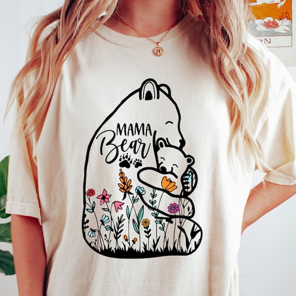 Mama Bear Shirt, Mom Shirt, Mama Bear, Cute Mama Bear and Baby with Wildflowers, Mom T-Shirt, Mommy Shirt, Mother's Day Gift,Mama Sweatshirt