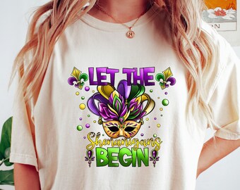 Chemise Let The Shenanigans Begin, chemise de Mardi Gras, chemise de carnaval de Mardi Gras, Mardi Gras violet vert or, chemise de célébration de Mardi Gras