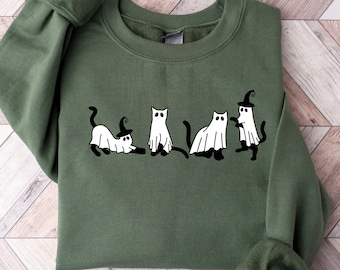 Halloween Sweatshirt,Cat Sweatshirt,Ghost Shirt,Black Cat Shirt,2023 Spooky Seas,Cool Halloween Cat Shirt,Cat Lover Tshirt,Halloween Sweater