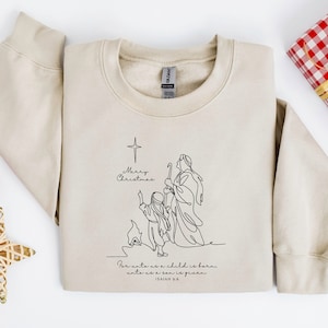 Sweat-shirt de Noël chrétien, Pull de scène de la Nativité, Cadeaux de Noël religieux, Tee-shirt Jésus, Chemise de la Nativité de Noël, Nativité de l’histoire vraie