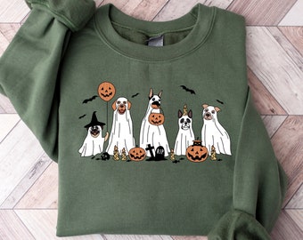 Halloween Sweatshirt, Halloween Shirt, Retro Spooky Season, Ghost Sweatshirt,Halloween Dog Sweatshirt,Ghost Dog Shirt,2025 Happy Halloween