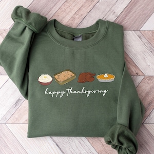 Suéter retrô de ação de graças, gola redonda inspirada no outono, camisa de outono, moletom com torta de abóbora, camisa feminina de ação de graças, moletom de outono