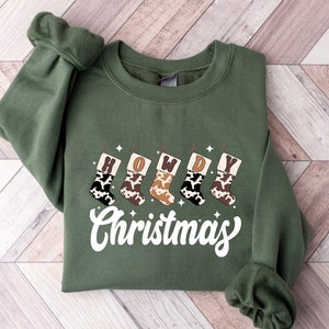 Hola sudadera de Navidad, suéter de Navidad occidental, regalos de Navidad, camisa de Navidad, sudadera de calcetines de Navidad, cuello redondo de Navidad vaquero