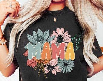 Retro Floral Mama T-shirt, Shirt for Mom for Mother&#39;s Day, Mama T-Shirt, Mom Shirt for Mom for Mother&#39;s Day, Mama T-shirt, Mothers Day Gift