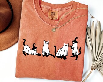 Comfort Colors®Halloween Tshirt, Cat Shirt, Ghost Shirt, Black Cat Shirt, Cool Halloween Cat Shirt, Cat Lover Tshirt, Halloween Tshirt