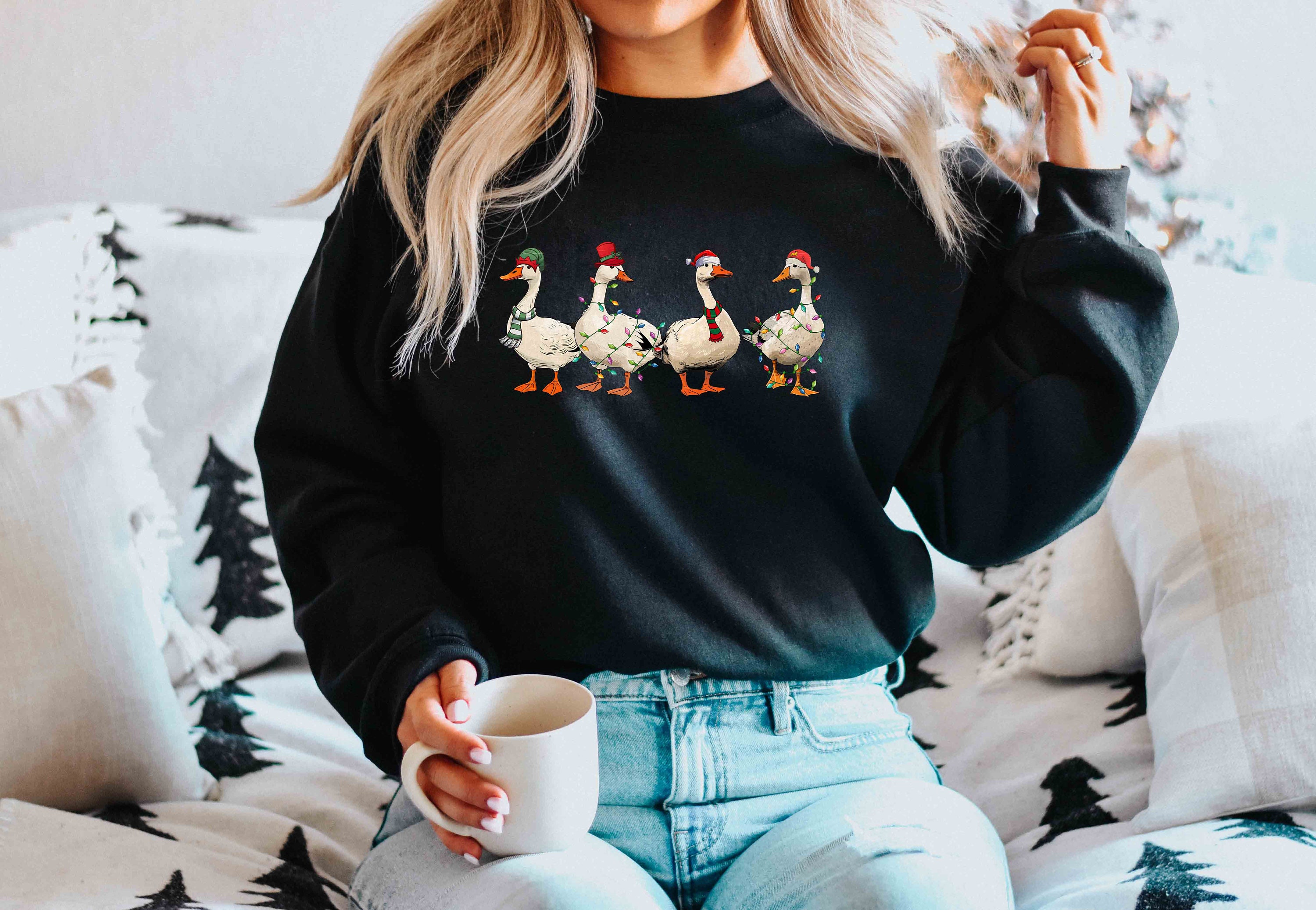 Weihnachts Enten Sweatshirt - Lustiger Enten Pullover Für Weihnachten Mit Retro Design