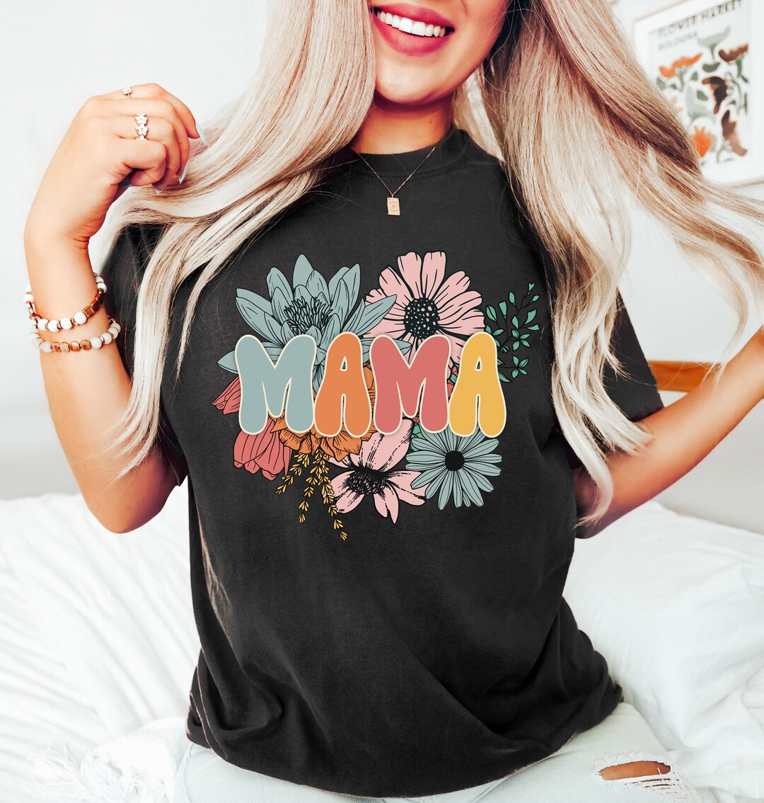 Retro Floral Mama T-shirt, Shirt for Mom for Mother's Day, Mama T-shirt ...