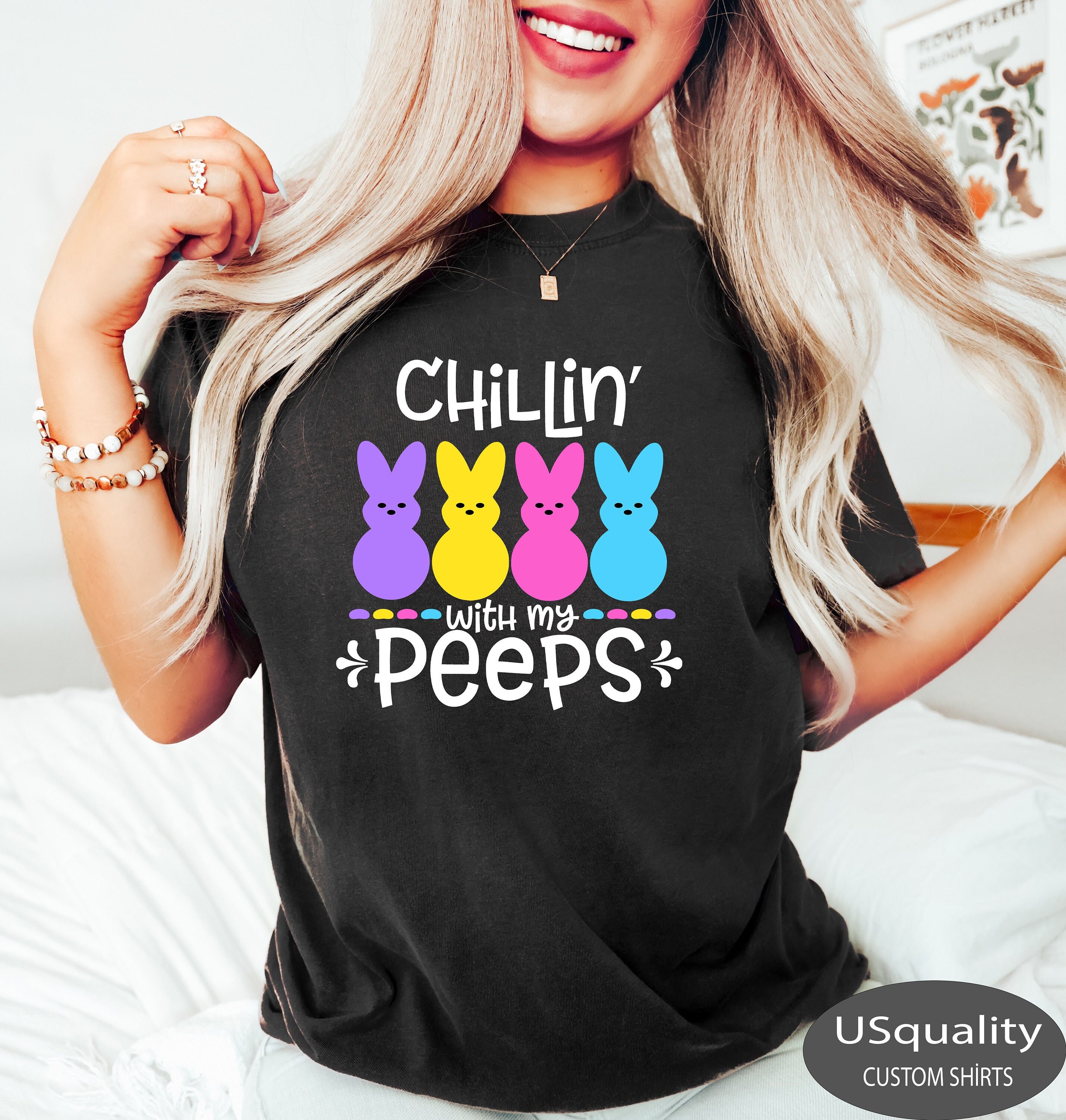 Chillin With My Peeps Bluey Shirt, Easter Bunny Tee Tops Unisex Hoodie