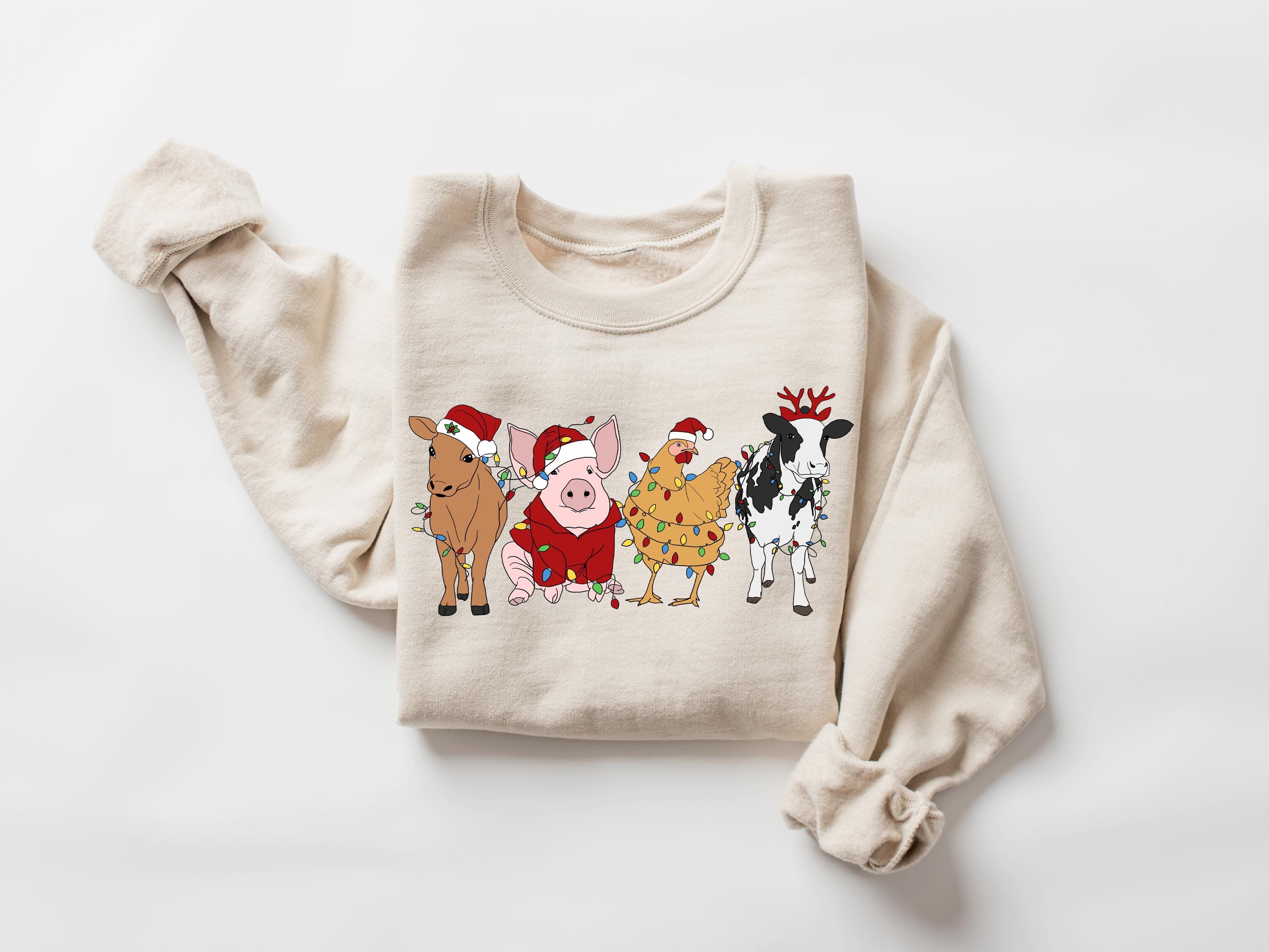 Felpa Natalizia Con Cavallo Divertente, Maglietta Natalizia Con Animali - Italia