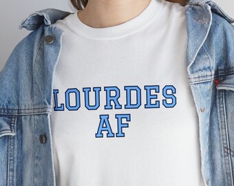 Lourdes AF T-Shirt // Comes in White or Navy // Sizes Small - 5xl // Sizes Fit Both Women And Men // Miami Tee Shirt // 305 Shirt
