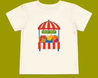 フルーツスタンド幼児用Tシャツ - 子供用レトロマーケットシャツ - カラフルな夏のグラフィックTシャツ
