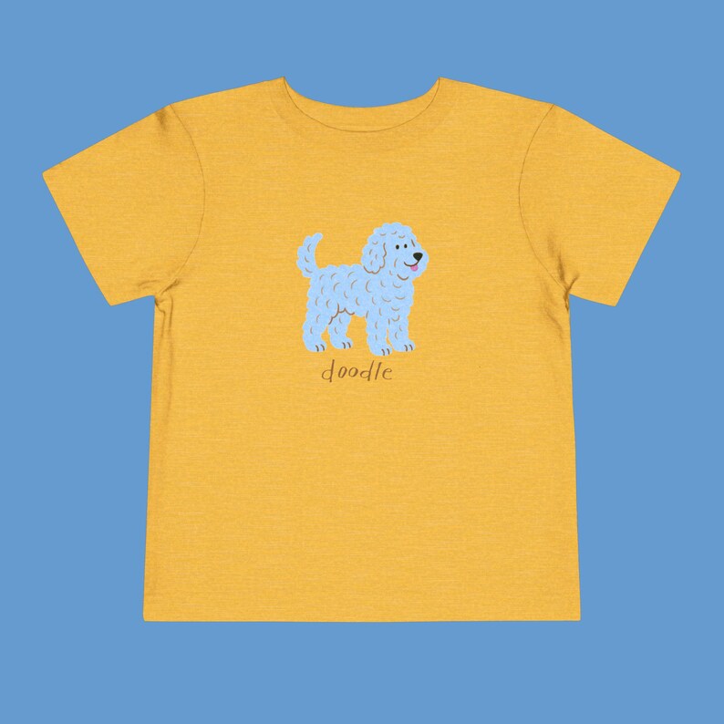Blue Doodle Pup Toddler Short Sleeve Tee, Cute Dog Lover Shirt for Kids, Animal Graphic Tshirt, Playdate Outfit, Nature Adventure Top image 7