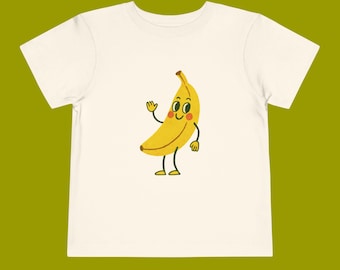 Banana Retro Character Toddler Tee, Kids Fruit Shirt, Vintage Hand Drawn Design
