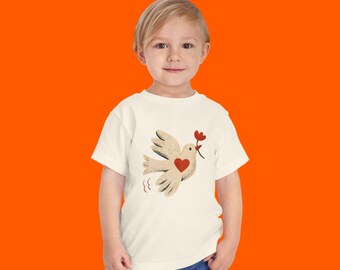 Minimales Vogel-Kleinkind-T-Shirt - niedliches Tier-Grafik-Shirt für Kinder, weiches Unisex-Oberteil, Boho Peace-Kinder-T-Shirt