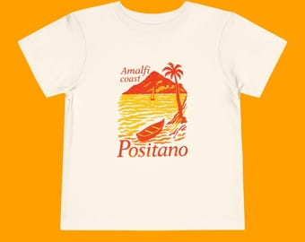 Amalfi Coast Toddler T-Shirt - Vintage Italian Summer Tee for Travel-Loving Kids, Positano Beach Graphic Shirt, Retro Charm Tee for Little