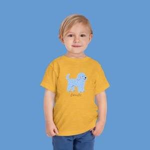 Blue Doodle Pup Toddler Short Sleeve Tee, Cute Dog Lover Shirt for Kids, Animal Graphic Tshirt, Playdate Outfit, Nature Adventure Top image 9