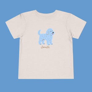 Blue Doodle Pup Toddler Short Sleeve Tee, Cute Dog Lover Shirt for Kids, Animal Graphic Tshirt, Playdate Outfit, Nature Adventure Top image 2