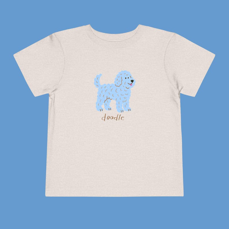 Blue Doodle Pup Toddler Short Sleeve Tee, Cute Dog Lover Shirt for Kids, Animal Graphic Tshirt, Playdate Outfit, Nature Adventure Top image 2