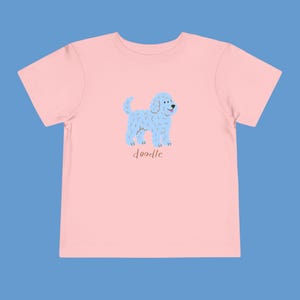 Blue Doodle Pup Toddler Short Sleeve Tee, Cute Dog Lover Shirt for Kids, Animal Graphic Tshirt, Playdate Outfit, Nature Adventure Top image 8