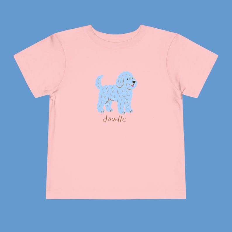 Blue Doodle Pup Toddler Short Sleeve Tee, Cute Dog Lover Shirt for Kids, Animal Graphic Tshirt, Playdate Outfit, Nature Adventure Top image 8