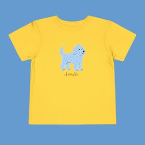 Blue Doodle Pup Toddler Short Sleeve Tee, Cute Dog Lover Shirt for Kids, Animal Graphic Tshirt, Playdate Outfit, Nature Adventure Top image 4