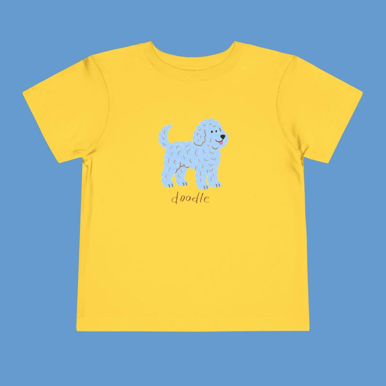 Blue Doodle Pup Toddler Short Sleeve Tee, Cute Dog Lover Shirt for Kids, Animal Graphic Tshirt, Playdate Outfit, Nature Adventure Top image 4