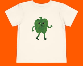Peuter-T-shirt met groene paprika: retro vegetarisch kindershirt