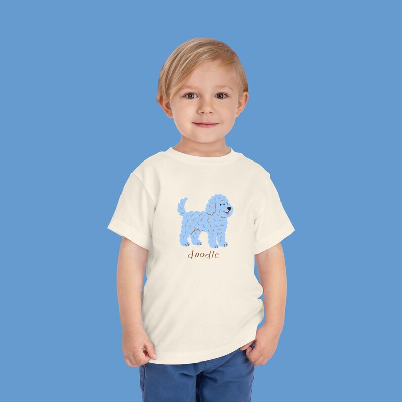 Blue Doodle Pup Toddler Short Sleeve Tee, Cute Dog Lover Shirt for Kids, Animal Graphic Tshirt, Playdate Outfit, Nature Adventure Top image 3