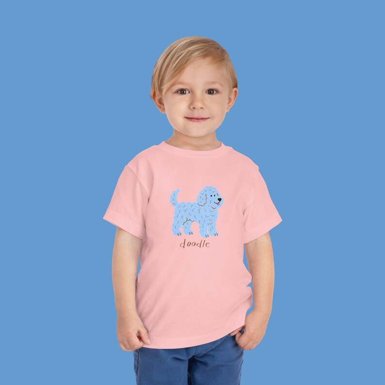 Blue Doodle Pup Toddler Short Sleeve Tee, Cute Dog Lover Shirt for Kids, Animal Graphic Tshirt, Playdate Outfit, Nature Adventure Top image 10