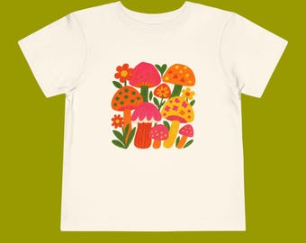 T-shirt à manches courtes pour tout-petit champignon psychédélique, chemise enfant rétro fleur enfant, T-shirt amateur de la nature bébé groovy, folk coloré des années 60 et 70