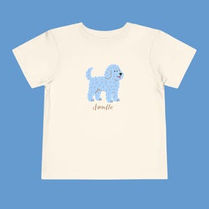 Blue Doodle Pup Toddler Short Sleeve Tee, Cute Dog Lover Shirt for Kids, Animal Graphic Tshirt, Playdate Outfit, Nature Adventure Top image 1