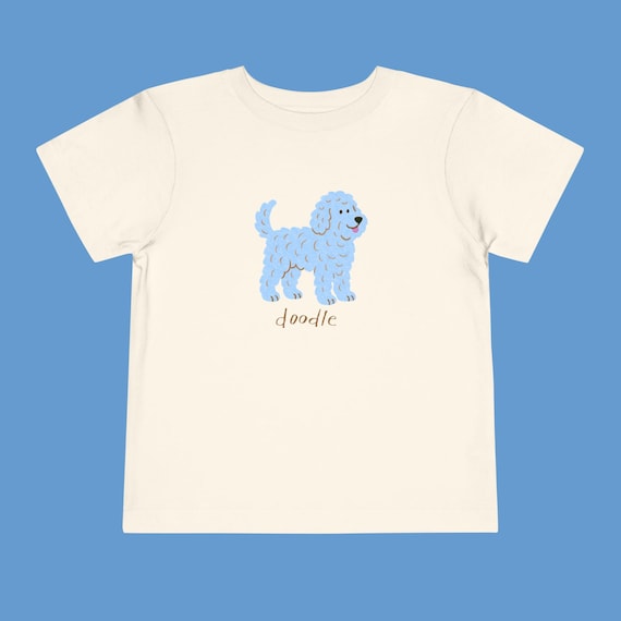 Blue Doodle Pup Toddler Short Sleeve Tee, Cute Dog Lover Shirt for Kids, Animal Graphic Tshirt, Playdate Outfit, Nature Adventure Top