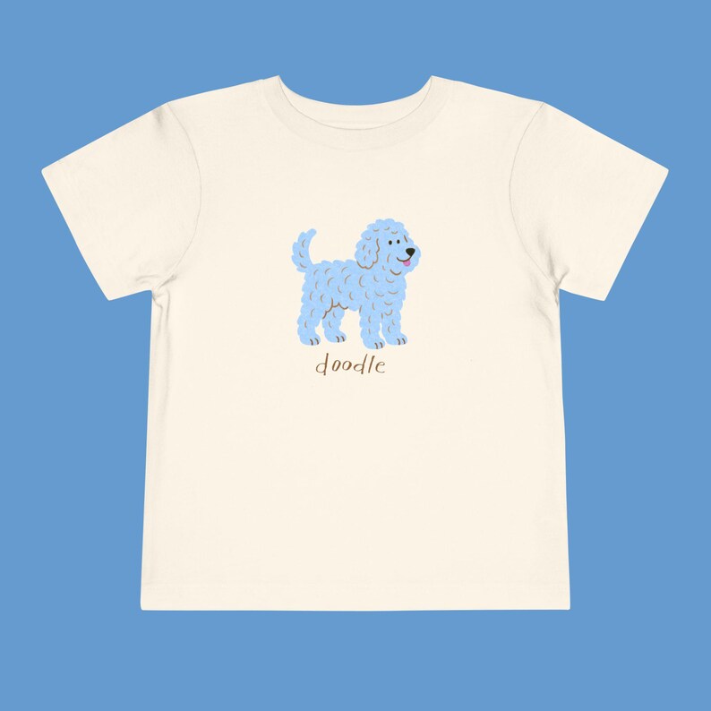 Blue Doodle Pup Toddler Short Sleeve Tee, Cute Dog Lover Shirt for Kids, Animal Graphic Tshirt, Playdate Outfit, Nature Adventure Top image 1