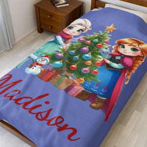 Manta de terciopelo personalizada de Frozen, regalo de Navidad imagen 3