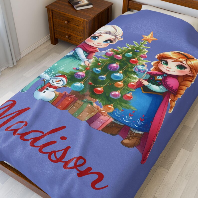 Manta de terciopelo personalizada de Frozen, regalo de Navidad imagen 3