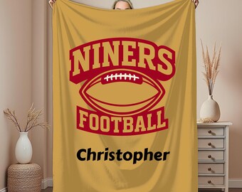 Niners Velveteen Plush Blanket, Niners Gift, Red/Gold Throw, Football Lover, Tailgate Blanket, Holiday Sports