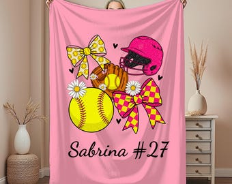 Personalized Softball Coquette Plush Blanket