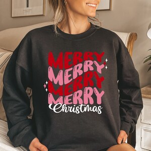 Merry Merry Merry Christmas Sweatshirt, Christmas Sweatshirt, Xmas Gift, Holiday Sweatshirt, Retro Christmas Shirt