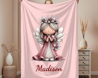 Little Angel Velveteen Plush Blanket, Christmas Angel, Xmas Gift - Throw Blanket, Home Decor, Cozy Blanket, Holiday Gift, Bedding