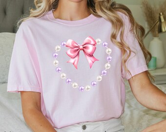 Comfort Colors Coquette Shirt, Girly Coquette Shirt, Pink Coquette Bow Shirt, Pearl Shirt, Trendy Girly Shirt
