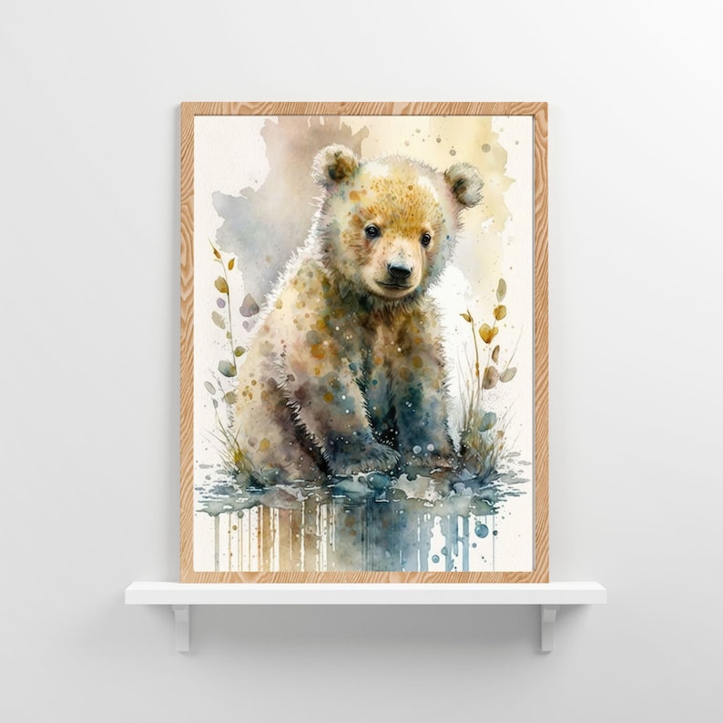 Grizzly Bear Cub Water Color Painting, Wall Art, Digital Print, Digital ...