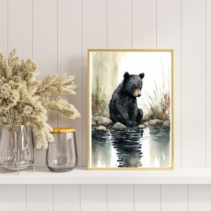 Black Bear Cub Water Color Painting, Housewarming Gift, Digital Art, Digital Print, Wall art, Cute Animal Painting, Black Bear Art Painting