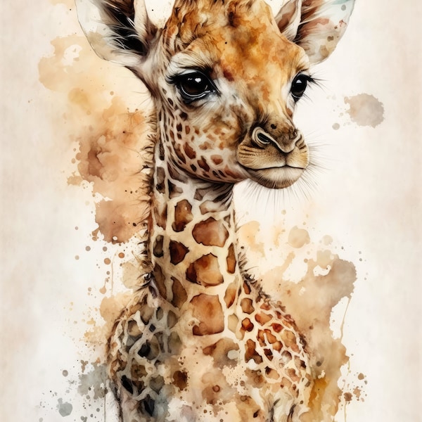 Baby Giraffe Water Color, Painting, Wall Art, Digital Art, Digital Print, Cute Animal Painting, Gift For Her, Giraffe Painting