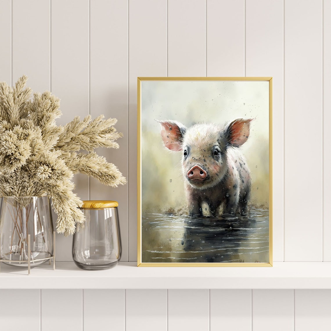 Piglet Water Color Painting, Housewarming Gift, Digital Art, Digital Print, Wall Art, Cute ...