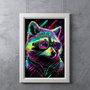 Psychedelic Raccoon Oil Painting, Digital Art Print, Ai Generated, Wall Art, Digital Download, Printable, Home Decor, Housewarming Gift