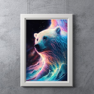 Psychedelic Polar Bear Oil Painting, Digital Art Print, Ai Generated, Wall Art, Digital Download, Printable, Home Decor, Housewarming Gift